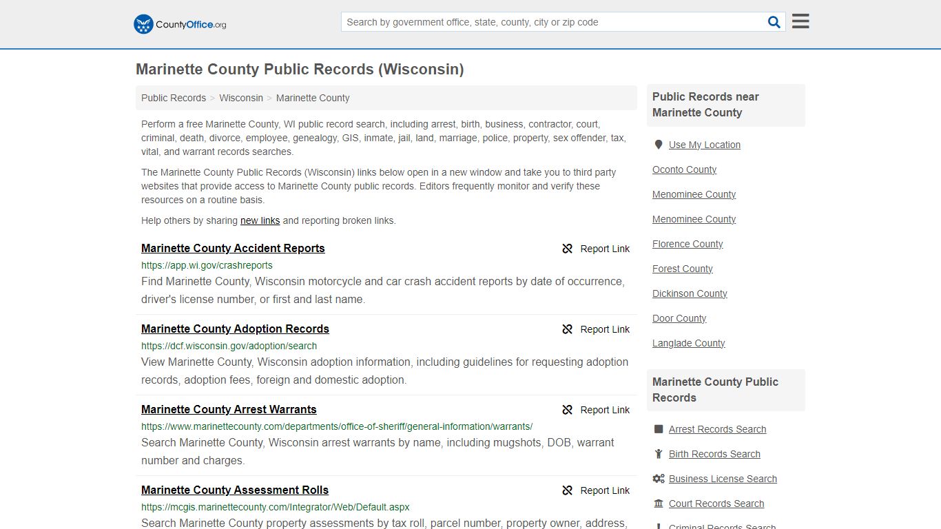 Public Records - Marinette County, WI (Business, Criminal, GIS ...